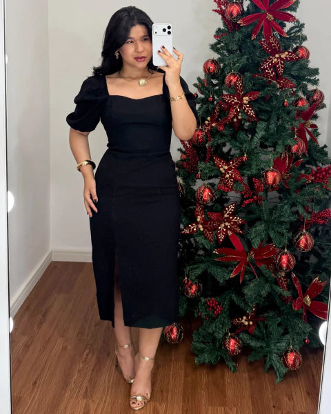 Vestido MIDI tubinho mangas Vermelho - Promo de Verão