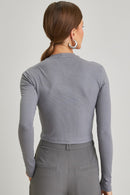 Blusa Canelada Manga Longa Amora Cinza