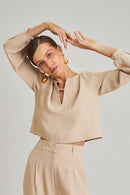 Blusa de Alfaiataria Manga Longa Luciana Bege