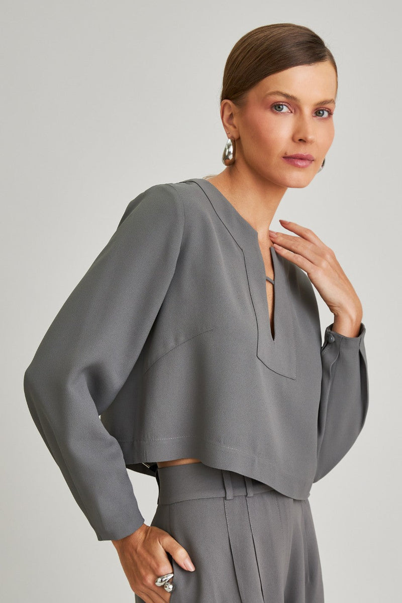 Blusa de Alfaiataria Manga Longa Luciana Cinza
