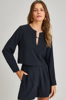 Blusa de Alfaiataria Manga Longa Luciana Preta