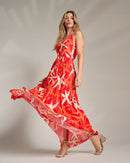 Vestido longo três camadas estampado