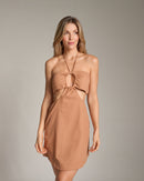 Vestido linho liso c/3 botões laterais