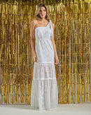 Vestido cropped laise um ombro c/ amarração