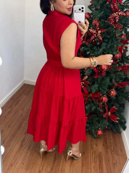 Chemise mídi Cinto Vermelho - Promo de Verão