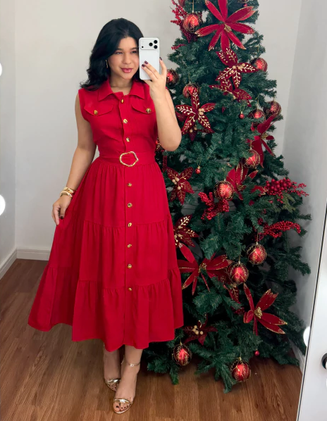 Chemise mídi Cinto Vermelho - Promo de Verão