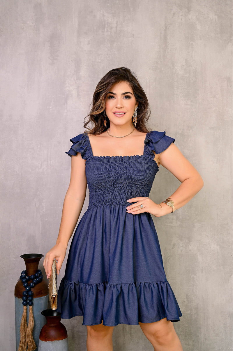 Vestido curto lastex jeans - B34