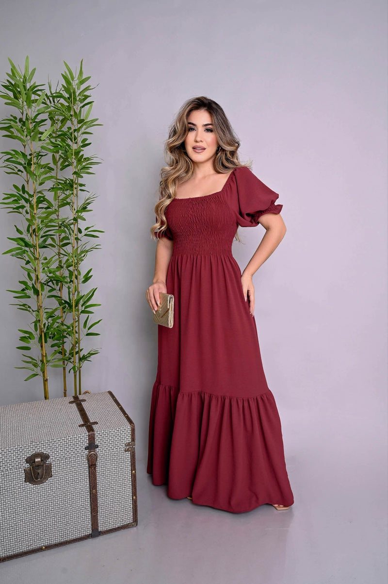 Vestido longo lastex vinho - B99