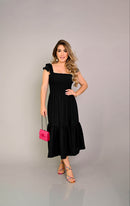 Vestido midi lastex preto - B66