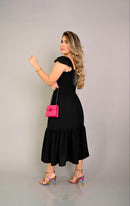 Vestido midi lastex preto - B66