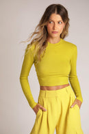 Blusa Canelada Manga Longa Amora Amarela