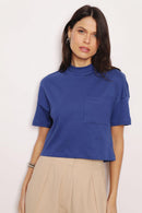 Blusa Em Algodão Egípcio Com Bolso Azul Lara