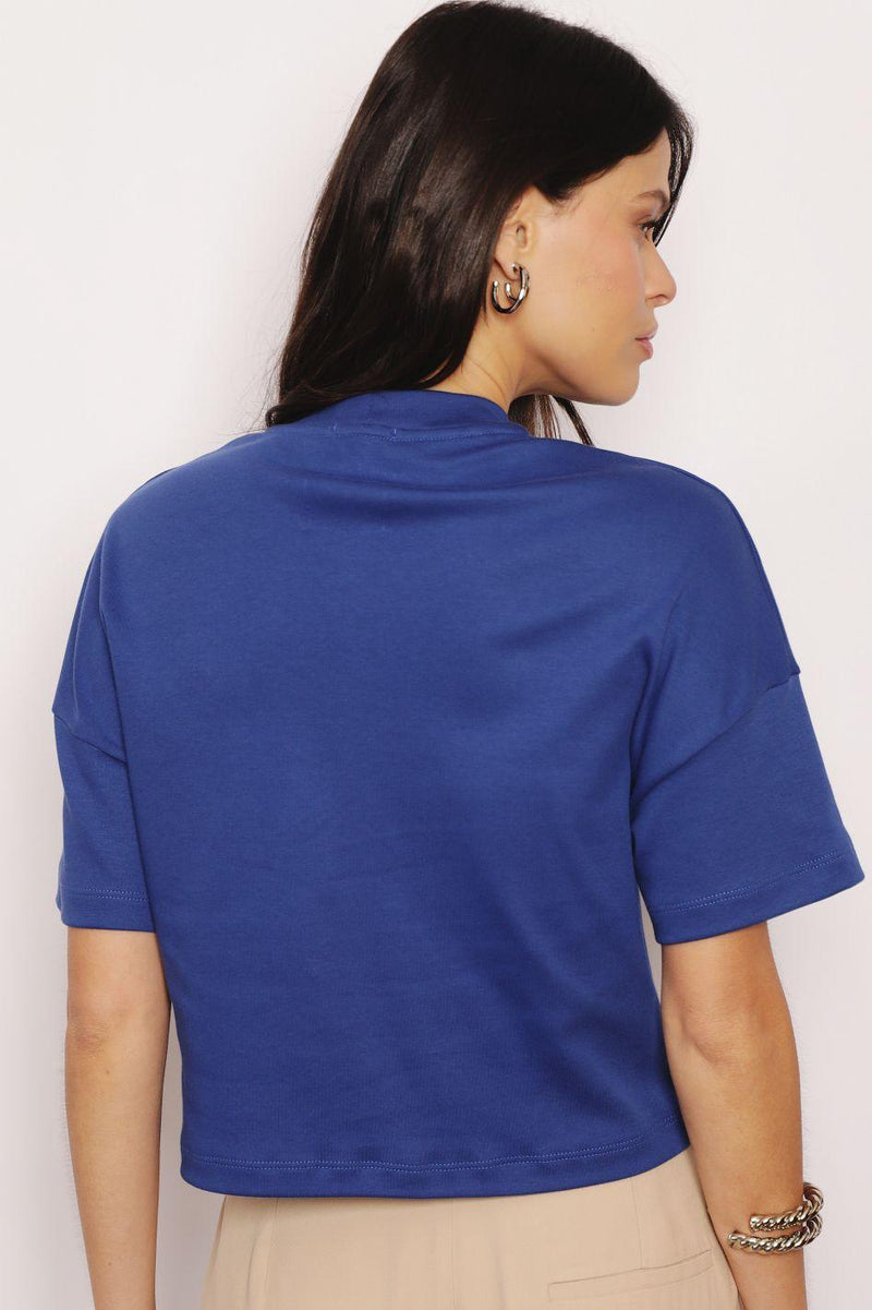 Blusa Em Algodão Egípcio Com Bolso Azul Lara