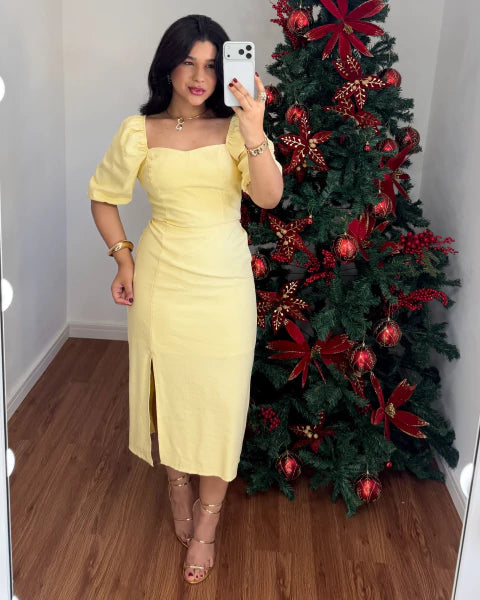 Vestido MIDI tubinho mangas Vermelho - Promo de Verão